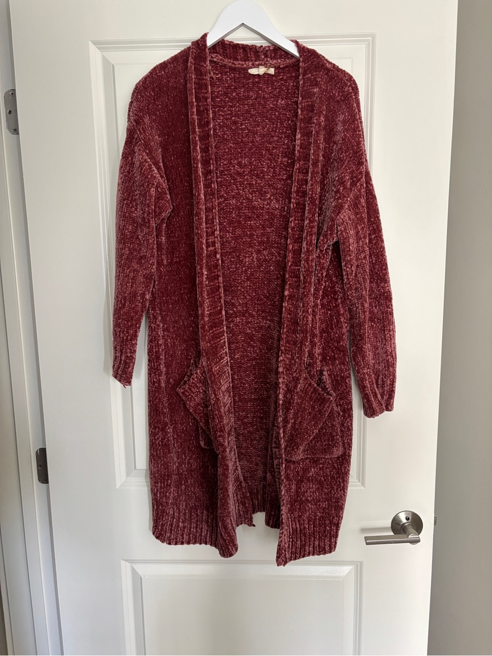 Cozy Open-Front Chenille Cardigan Sweater - Wine